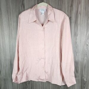 Lee David Collection Vintage Pink Embossed Floral 100% Silk Blouse Shirt Medium